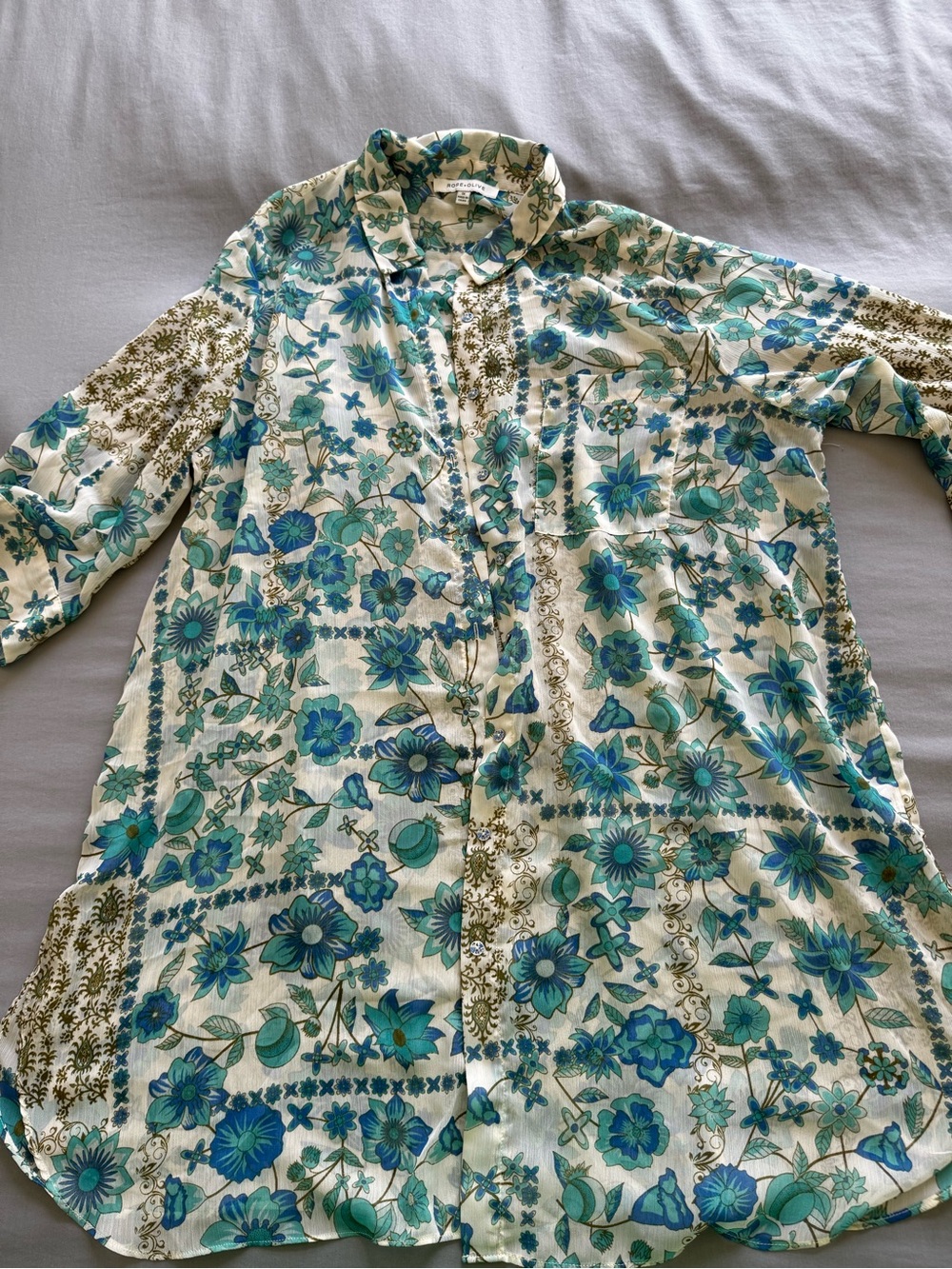 Rose & Olive Teal & Green Floral Button-Up Swim Coverup
